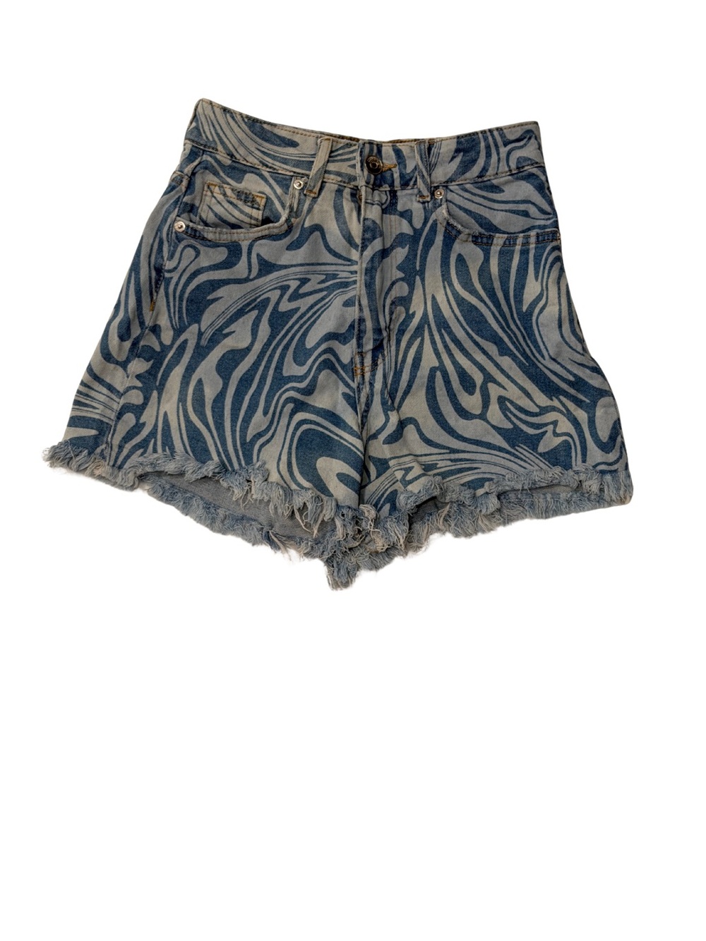 Divided By H&M Blue Swirl High-Waist Denim Shorts